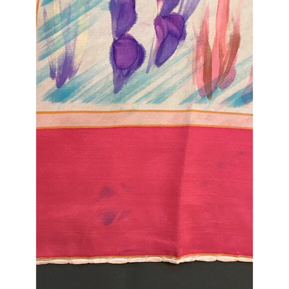 Vintage Silk Square Scarf With Hand-Painted Tropical Fish & Seaweed Design In Vi - Picture 4 of 5